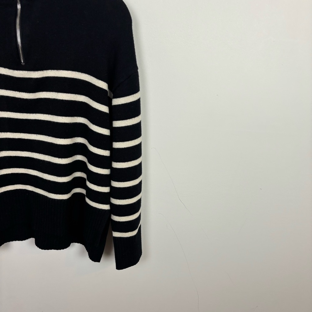 Zara Black & White Quarter Zip Pullover Sweater Size Medium - Picture 6 of 13